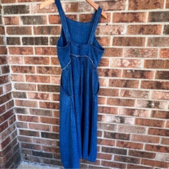 Aritzia  * Wilfred Midi  Pinafore Linen Dress   Blue Moroccan EUC - Picture 2 of 14